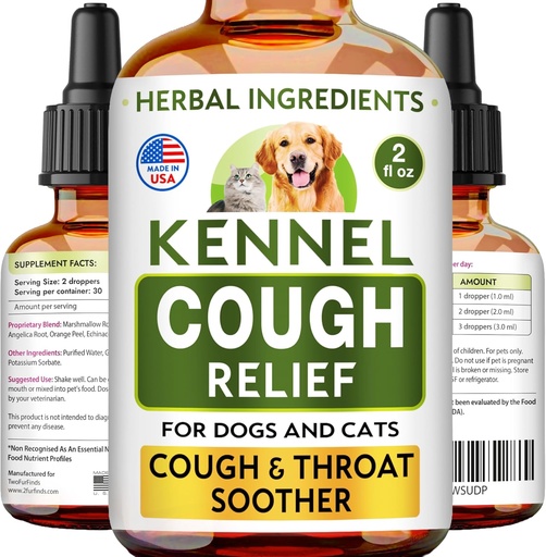 [BRSW2ZIHOR5BGG3X] Traitement de la toux de Kennel liquide - Coussin suppresseur pour chiens et chats - Gorge Sother - Sèche, humide et barky Pet Cough Relief pour toutes les races - Soulagement de la trachée et de l'asthme de chat - Fabriqué aux États-Unis - 2 Fl Oz