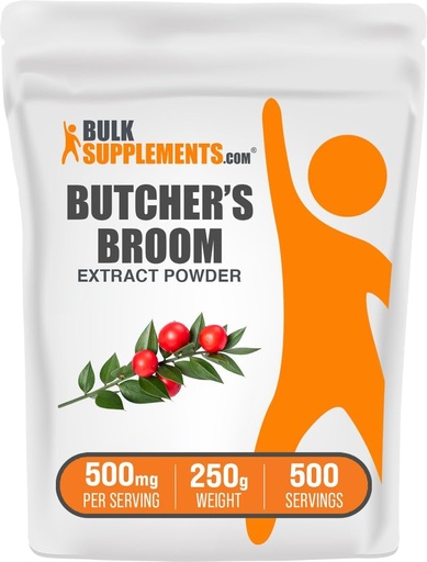 [BRSWKEACDINGECLY] BulkSupplements.com Butcher 's Broom Extract Powder - Butchers Broom, Herbal Supplement - Vegan & Gluten Free, 500mg na jedną usługę, 250g (8.8 oz) (Opakowanie po 1)