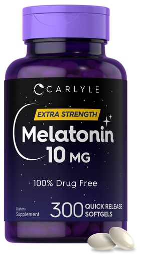 [BRSWYBT7AUFROE3P] Carlyle Melatonin 10mg | 300 Softgels | Extra Strength Support for Adults | Non-GMO, Gluten Free Supplement