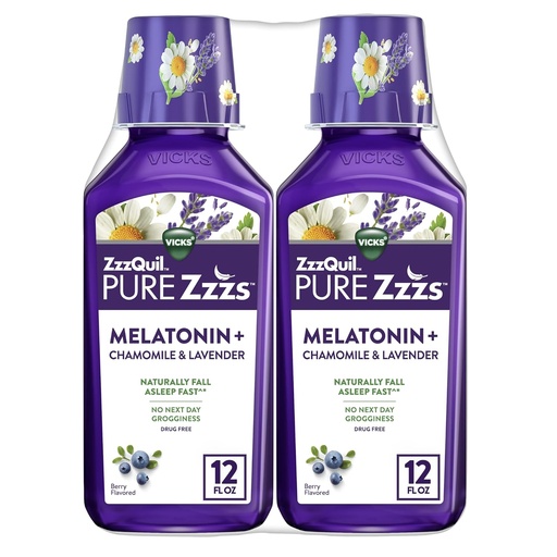 [BRSROAYNAQHRMC3X] ZzzQuil Pure Zzzs Melatonin Liquid, Sleep Aid, Liquid Melatonin 2mg, with Chamomile & Lavender, Fall Asleep Fast, Melatonin Sleep Aids for Adults, Berry Flavored, 2 Pack, 24 FL OZ