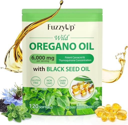 [BRSRAATQPMBGEE3V] Oregano Oil Capsules, 2 in 1 6000mg Oregano Oil with Black Seed Oil 200mg, Oregano Softgels 120 Counters, Oregano Oregano Oil Capsules, Immune支持,非GMO,无乳品,无胶