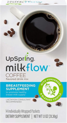 [BRSWYEIDAB6QEAI6] Upspring Milkflow Breastfeeding Supplement Drink Mix with Fenugreek & Blessed Thistle | Coffee Flavor | Lactation Supplement to Promote Healthy Breast Milk Supply | 14 Drink Mixes