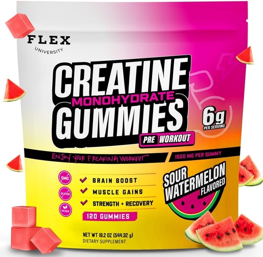 [BRSRAAIBPMPBS2DO] Creatine PreWorkout Gummies for Men Women 6g, Creatine Monohydrate Pre Post Workout Recovery Muscle Building Supplement Protein Chewables, Vegan Watermelon Creatina Gym Booty Growth Gains (120 Ct)