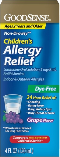 [BRSW22Q5CIPBUCTA] GoodSense Children's Allergy Relief - Loratadine Oral Solution - Grape Flavor - 24-timmars Non-Drowsy Antihistamine, 4 Fl Oz