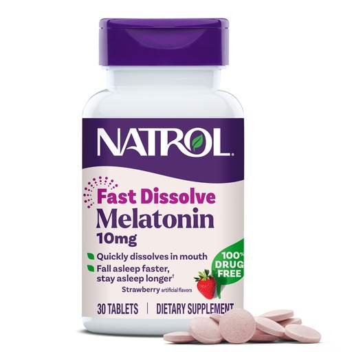 [BRSWGGADBMFAGE35] Natrol Melatonin 10mg Fast Dissolve Tablets - Strawberry Flavor, 30 Count, Sleep Aids for Adults, Fast Dissolve Melatonin for Adults, 30-Day Supply