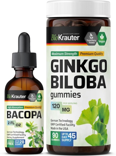 [BRSRAAYYAB7AADLJ] BIO KRAUTER Bacopa Tincture 2 Fl. Oz. & Ginkgo Biloba 90 Gummies