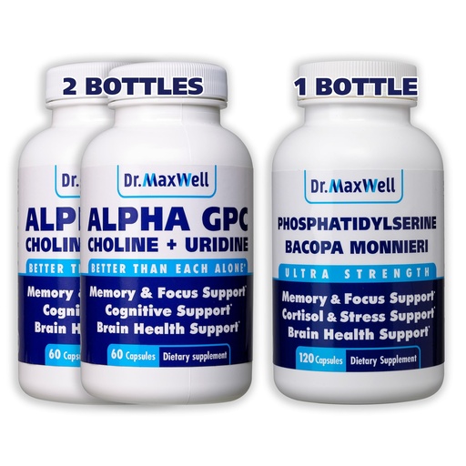 [BRSWYGIRDJ7BG2T6] Dr. Maxwell Alpha GPC & Uridine 2X 60 Capsules + Phosphatidylserine & Bacopa 1x 120 Capsules, 2 Months Supply