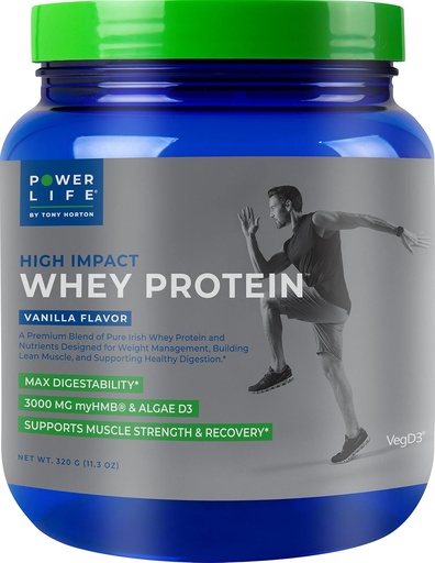 [BRSWYHYBOUCR6CL4] POWERLIFE Tony Horton High Impact Grass Fed Whey Protein with 3000 MG of HMB, No Sugar Added, Non-GMO, Hormone and Antibiotic Free, 15 Servings (Vanilla)