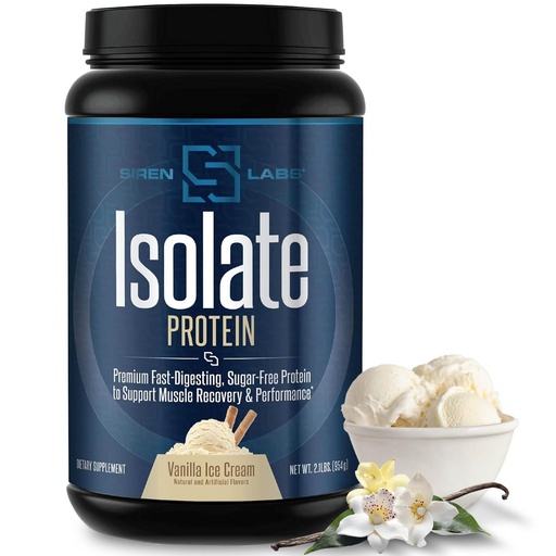 [BRSWGYDYCUCBQF3G] SIRENLABS Isolate Premium Whey Protein Powder Keto Isolate and Hydrolysate with Amino Acids Including Glutamine for Lean Muscle Growth and Recovery - Vanilla Ice Cream (30 Servings)