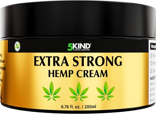 [BRSRAZT4BANGGCDA] 5kind Extra Strong Hemp Cream 6.76 fl oz- Maximum Strength - Natural Soothing Relief Joint Cream - Muscle Rub for Lower Back, Joints, Neck, Knees & Shoulders