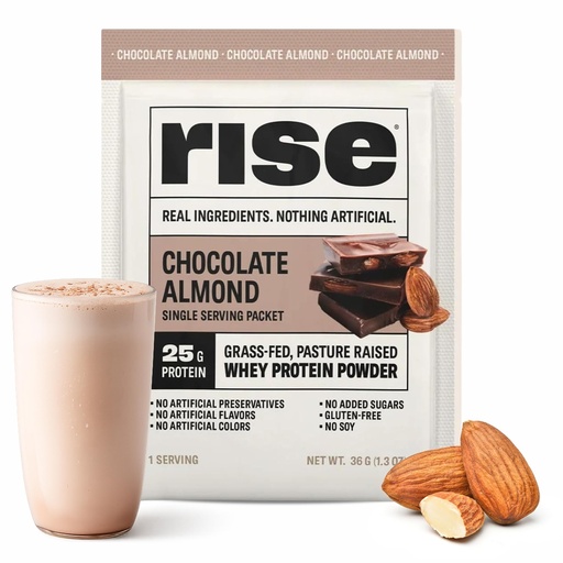 [BRSRAEADAUDWGHTU] Rise Grass-Fed Whey Protein Powder - Chocolate Almond | 25g Protein No Artificial Flavors, Colors, or Preservatives - Sugar Free, Gluten-Free, Soy Free (Single Serving, 1 Pack)