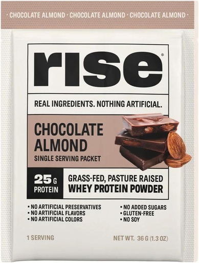 [BRSRAEADAUDWGHTU] Rise Grass-Fed Whey Protein Powder - Sample Chocolate Almond | 25g Protein No Artificial Flavors, Colors, or Preservatives - Sugar Free, Gluten-Free, Soy Free (Single Serving)