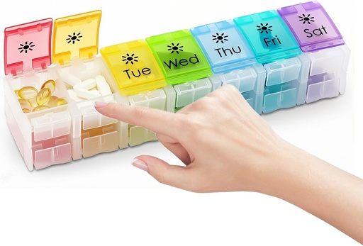 [BRSRAGINPIMAYFYY] XL Large AM/PM Weekly Pill Organizer Arthritis Friendly, 2 Times a Day Pill Box with Spring Open Design, 7 Day Vitamin Case with Push Button Compartments