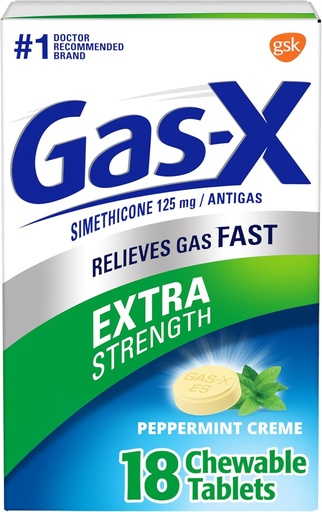 [BRSWKH33OEGGEG3C] Gas-X אקסטרה Power Chewable Gas טבליות עם Simethicone 125 מ"ג, Peppermint Creme - 18 Count
