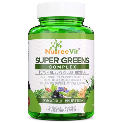 [BRSWKHT3CYPQMDLI] NutreeVit SuperGreens - Spirulina, Chlorella, Wheatgrass + More - Nutrient-Packed Green Blend