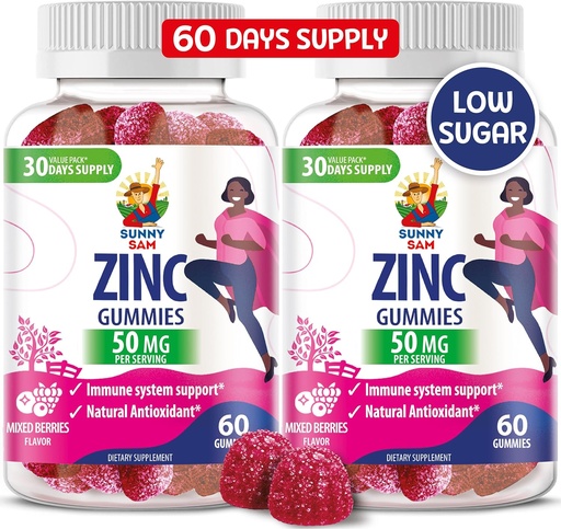 [BRSROAYQCUHQAE3U] Zinc Gummies for Adults - Zinc Chewable Gummy for Immune Support - Powerful Natural Antioxidant Non-GMO Supplement for Children Men Woman Adults