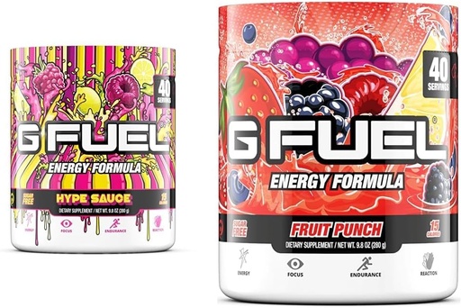 [BRSROBLYBMDRMGY4] G fuel Hype Sauce Energy Powder, Sugar Free, Clean Caffeine Focus Supplement, Water Mix & Fruit Punch Tub (40 Servings) Elite Energy and Endurance Formula, 9.8 oz(280g)