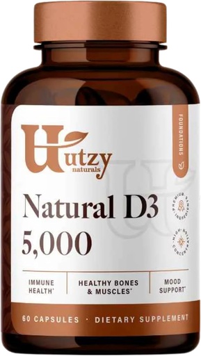 [BRSWGZT2AR5WYELD] Utzy Naturals D3 5,000 IU | Vitamin D Cholecalciferol | Made in USA | 3rd Party Tested | 60 Capsules