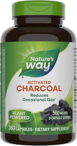 [BRSWGZQHPMMBEH3Z] Nature's Way Activated Charcoal, Binds Unwanted Materials and Gas in Digestive Tract*, 560 mg / 2-Capsule サービング, 360 カプセル (パッケージ 5 月 Vary)