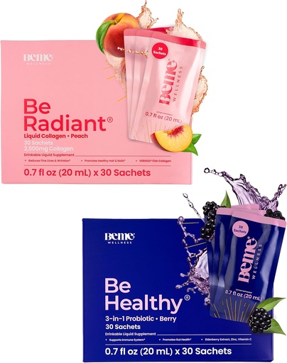 [BRSROAQKA4CBECTG] BeMe BeRadiant & BeHealthy Bundle - Liquid Collagen & Liquid Probiotic Supplements