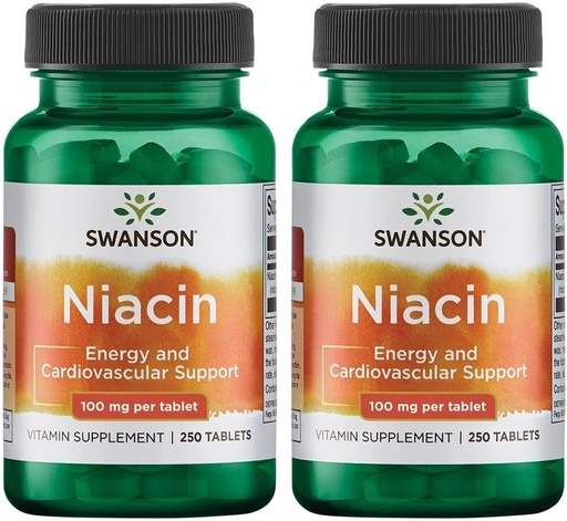 [BRSWGFD3CMIGEGTA] Swanson Niacin (vitamin B3) - dodatek vitamínu podporující srdeční zdraví a metabolismus karbohydrátů - Promotes Natural Energy Production - (250 tablet, 100 mg NE každé) (2 balení)