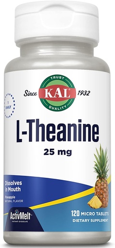 [BRSWIBQOC4PAKDLI] KAL L Theanine 25 mg ActivMelt - Entspannung, Stress, Stimmung und Fokussierung - Delicious Natural Ananas Flavor mit Stevia - Vegetarisch - 120 Servierungen, 120 Instant Dissolve Micro Tablets