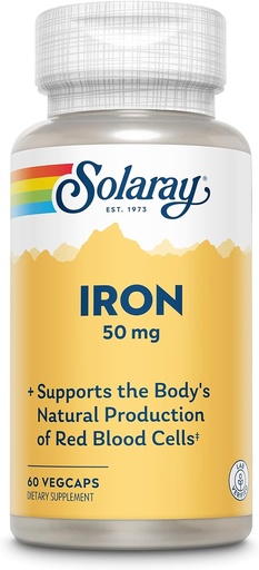 [BRSWIYQAO4EBQALU] SOLARAY Iron Capsules 50mg - Iron Supplement for Women and Men w/Parsley and Yellow Dock Root, Supports Body's Natural Production of Red Blood Cells, 60-Day Guarantee, 60 Servings