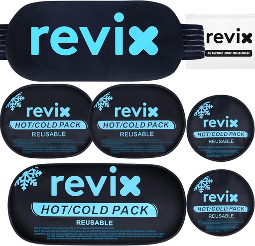 [BRSROFT3O4IR4D3J] REVIX Ice Packs for Injuries Reusable, 5-Piece Set Hot and Cold Gel Ice Pack for Joints, Muscle, Post-Workout Recovery, Adjustable and Flexible Cooling Pads for Knees, Back, Arms and Neck