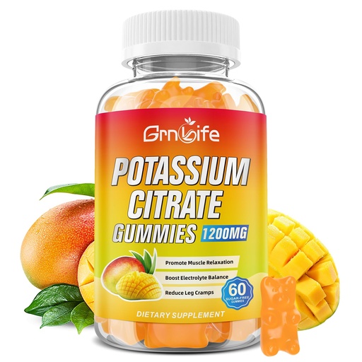 [BRSRAGIPOB5GYEIZ] Potassium Citrate Gummies, High Potassium Supplement Gummies 1200mg for Adults & Kids, Support Leg Cramps & Muscle Health, Vegan, Mango Flavor 60 Count