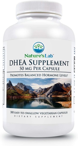 [BRSWKEDYBB4BGDA5] Nature's Lab DHEA 50mg Suplemento - promove niveis hormonais equilibrados, enerxía saudable e aumento da claridade mental - 300 cápsulas (10 meses de subministración)