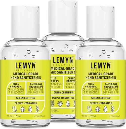 [BRSWYAIYB4MQIA3A] Medical Grade Hand Sanitizer Gel - 97% ORGANIC - 2 FL.OZ. PACK OF 3