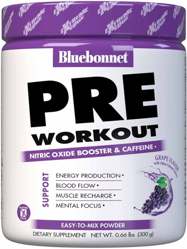 [BRSWI2TZOUHR6YLE] BlueBonnet Nutrition Extreme Edge Pre workout, Increases Nitric Oxide (NO) levels- 30 Servings, Grape Flavor, 10.56 Oz