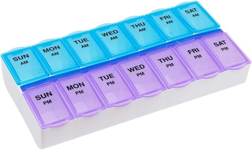 [BRSWI237CANRM3YV] EZY DOSE Weekly (7-Day) AM/PM Daily Pill Case, Medicine Planner, Vitamim, Fish Oil, Supplements Organizer Container, Large Compartments, 2 Times a Day, Blue and Purple Lids, BPA Free