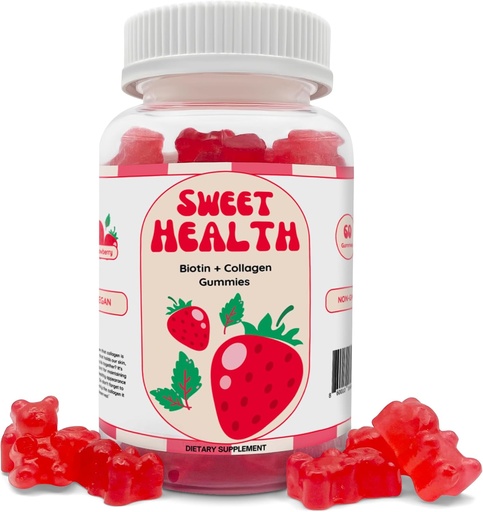 [BRSROZITOINQOA3O] Sweet Health Hair Gummies | Youthful Skin + Hair Growth + Stronger Nails | 10,000% Biotin + Collagen | Non-GMO | Sweet Strawberry