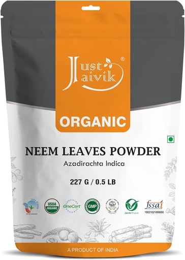 [BRSWKGYHAJ5WK2TO] Just Jaivik 100% Organic Neem Leaves Powder - USDA Certified Organic, 227 GMS / 1/2 LB Libra / 08 Oz - Azadirachta Indica - Promoción del cabello saludable y la piel clara (un USDA Organic Certified Herb)