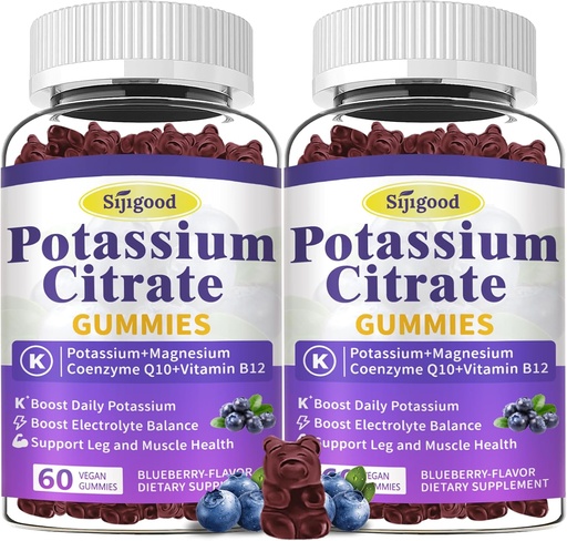 [BRSRAHYHA57RSHI2] 2 Pack Potassium Citrate Gummies, Potassium Supplement for Muscle Health, Leg Cramp Relief & Electrolyte Balance, Vegan, Non-GMO, Gluten-Free, Blueberry Flavor, 120 Count