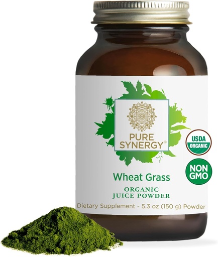 [BRSWIFT7BYCAEFDU] PURE SYNERGY Økologisk Hvedegræs Juice Powder # 124; Chlorophyll- Rich Green Juice Powder # 124; Raw Organic USA Hvedegræs # 124; for energi, alkaline balance, og fordøjelsesstøtte (5.3 oz.)