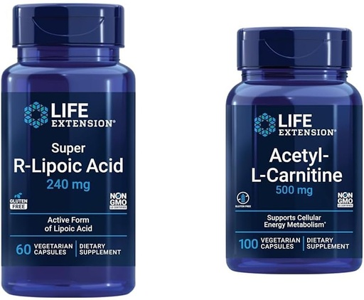 [BRSRAZAYBEIBOG3Z] Life Extensie Super R-Lipoic Acid 240mg și Acetil-L-Carnitina 100 Capsule - Cellular Energy and Brain Health