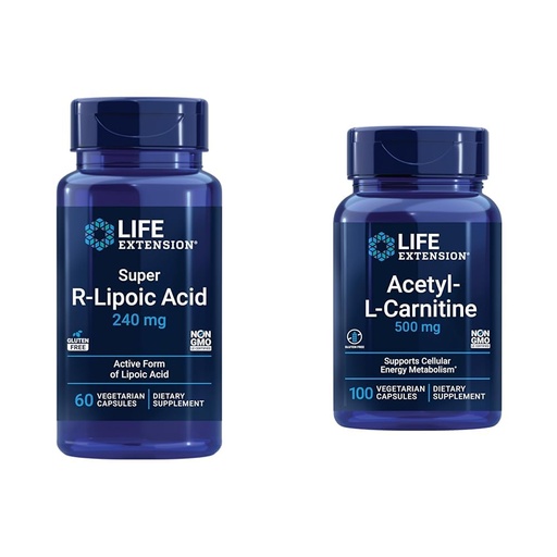 [BRSRAZAYBEIBOG3Z] Life Extension Super R-Lipoic Acid 240mg and Acetyl-L-Carnitine 100 Capsules - Cellular Energy and Brain Health
