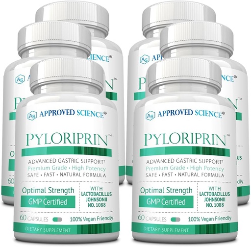 [BRSROGIOBN5Q4235] Approved Science Pyloriprin - Advanced Digestive Support for A Healthy Stomach - Zinc L-Carnosine, Probiotic, Broccoli Sprout, Deglycyrrhized Licorice - 360 Capsules - six Month Supply - Vegan