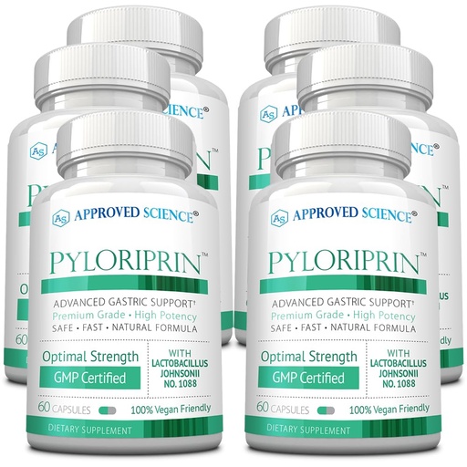 [BRSROGIOBN5Q4235] Approved Science Pyloriprin - Advanced Digestive Support for A Healthy Stomach - Zinc L-Carnosine, Probiotic, Broccoli Sprout, Deglycyrrhized Licorice - 360 Capsules - six Month Supply - Vegan