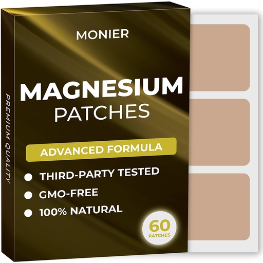 [BRSRAHAYC56BAEY7] MONIER Magnesium Patches (Pack of 60) - 100% Natural Patch for Women and Men - with Calcium - Muscle and Bone Support, Calming - Enhanced Formula