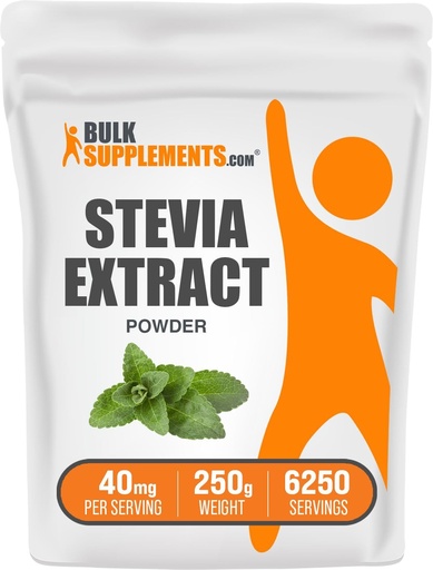 [BRSWIFQ2CIJRUE34] BulkSupplements.com Stevia Extract Powder - Stevia Sweetener - Zero Calorie Sweetener, Gluten Free, 40mg per Serving, 250g (8.8 oz) (Pack of 1)