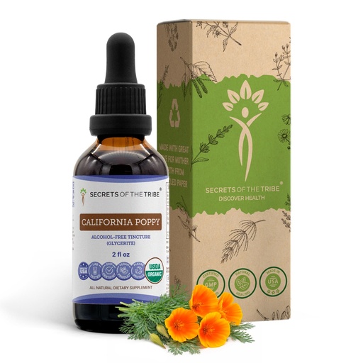 [BRSWEBIFBANQ2E3X] Secrets of the Tribe California Poppy Tincture Alcohol-Free Liquid Extract, USDA Organic California Poppy (Eschscholzia Californica) Dried Root (2 FL OZ)