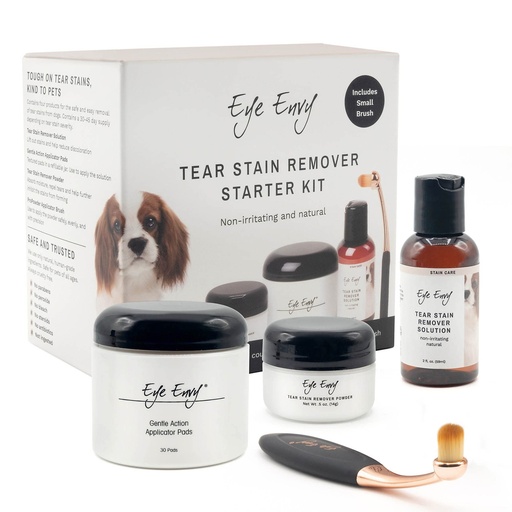 [BRSWGGL6CR5BSG3G] Eye Envy Dog Tear Stain Remover Starter Kit with ProPowder Brush | Stain Solution, Applicator Pads, Stain Powder and Small Applicator Brush | Lasts 30-45 Days