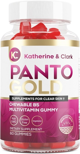 [BRSWGEAEBZ5RYC3U] Katherine & Clark Panto Gold Вітамін B5 Pantothenic Acid Gummies для Acne - Шкіра волосся і нігтів Gummies - Biotin, цинк, фолієва кислота Chewable Non-GMO клейковина-Free для тіла - жирні шкіри Gummies - 60 граф