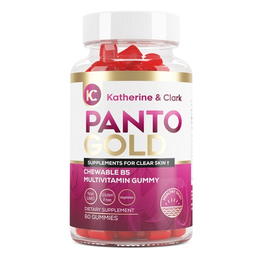 [BRSWGEAEBZ5RYC3U] Katherine & Clark Panto Gold Vitamin B5 Pantothenic Acid Gummies for Acne - Hair Skin and Nails Gummies - Biotin, Zinc, Folic Acid Chewable Non-GMO Gluten-Free for Body - Oily Skin Gummies - 60 Count