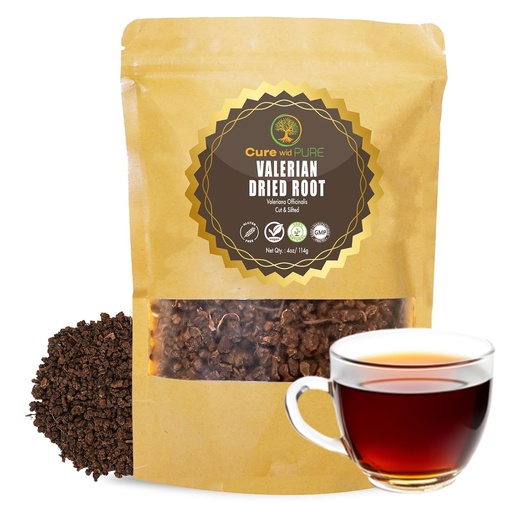 [BRSROZYQOIFBYH32] Cure wid Pure Organic Valerian Root Tea - Cut,Sifted & Non-Irradiated Valerian Tea Promotes Natural Relaxing Sleep - Te De Valeriana officinalis in Resealable Eco Friendly Pouch 4oz
