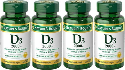 [BRSWKGYIBIFG2ELM] Nature's Bounty Vitamin D3 2000 IU Softgels 150 ea (Pack of 4)