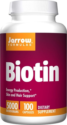 [BRSWIYYOAIDBYFDG] Jarrow Formulas Biotin 5000 mcg - 100 Veggie Caps, Pack of 2 - Supports Skin & Hair Growth, Lipid Metabolism & Energy Production (ATP) - 200 Total Servings